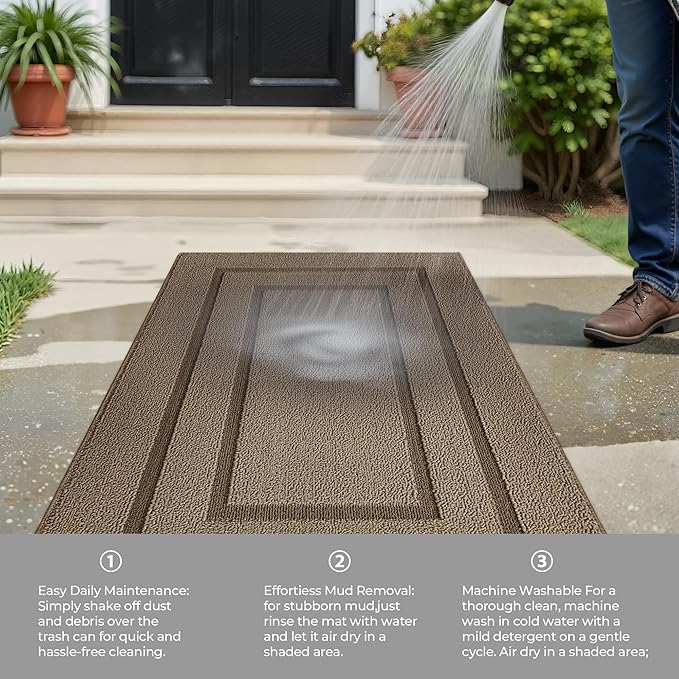 GRANNY SAYS Front Door Mat Outside Entrance, Welcome Matt Indoor Non-Slip, Door Mats for Outdoor, Entryway Front Porch Matt Low Profile Resist Dirt Easy to Clean, 32" x 20", Light Brown