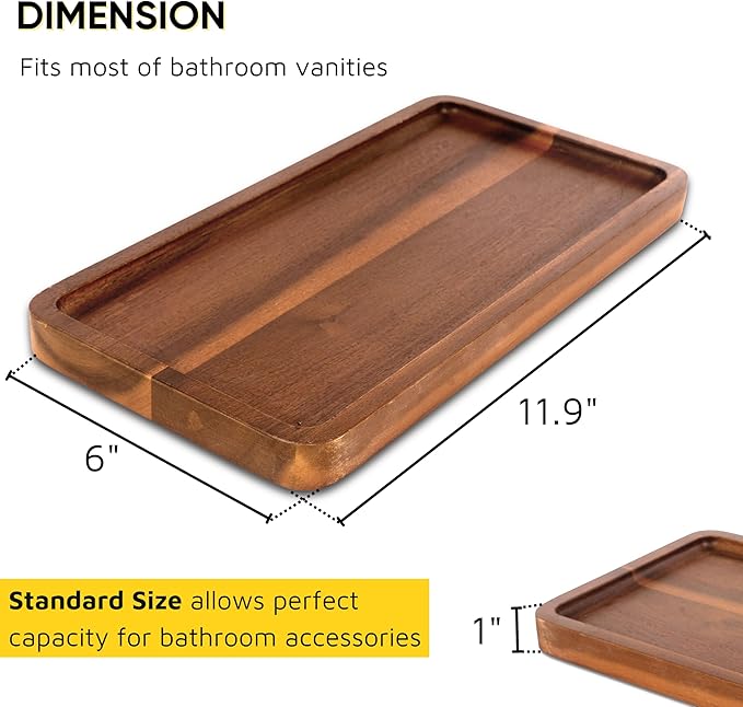 KOLWOVEN Solid Acacia Wood Serving Tray - 3 Pack, 11.8" x 5.9" Rectangular Wooden Serving Platter, Wood Boards for Food, Mini Cheese Board for Vegetable, Charcuterie, Appetizer, Decor (Set 3)