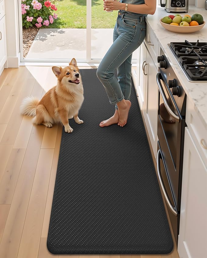 Color&Geometry 0.71" Extra Thick Anti Fatigue Cushion Kitchen Floor Mat,Easy Clean, Water & Oil Proof, Non Slip, Foam Padded Runner Rug for Front Sink,20"x 47" Black (2.0 Version)