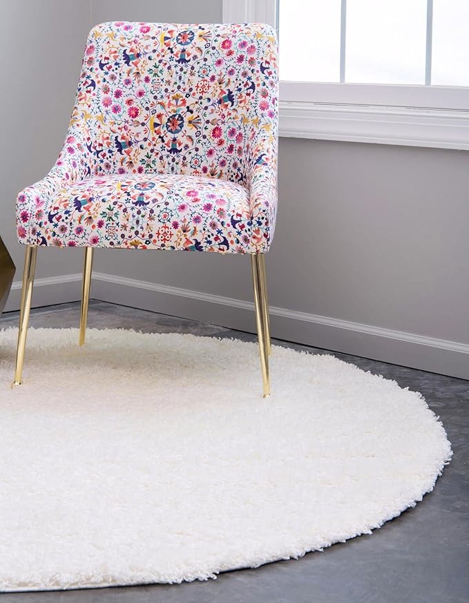 Unique Loom Solid Shag Collection Area Rug (5' 3" Round, Snow White)