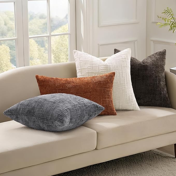 decorUhome Spring Dark Brown Chenille Throw Pillow Covers 12x20 Set of 2 Textured Slubby Couch Pillow Covers Farmhouse Accent Modern Neutral Decorative Pillow Cases for Bed Sofa Living Room