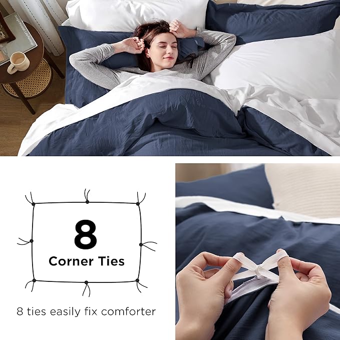 Bedsure Navy California King Duvet Cover - Prewashed Cotton-Like Extra Soft Bedding Set, Includes 1 Cal King Duvet Cover 104x98 Inches with Zipper Closure & 2 Pillow Shams, Comforter Not Included