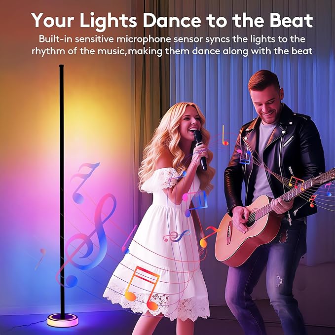 Corner Floor Lamp - Smart RGBICW LED Corner Lamp with App & Remote Control, 16 Million DIY Colors & 68+ Scene, Music Sync, Timer Setting, Modern Floor Lamp for Bedroom, Gaming Room, Room Decor