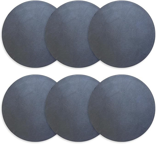 Placemats Set of 6 – Round 15” Faux Leather Table Mats for Dining, Heat Resistant & Non-Slip Washable Table Decor, Indoor, Outdoor, Dining Table Set for 6, Modern Kitchen & Holiday Use, Navy