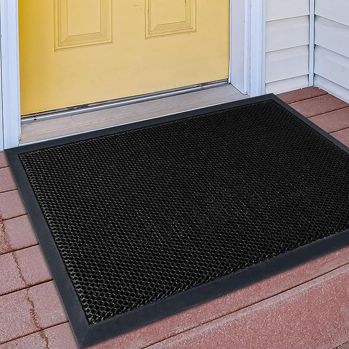 Fylyz Outdoor Indoor Door Mats for Entryway, Heavy Duty and Durable All-Weather Entry Mat, Low Profile, Non-Slip and Easy Clean Outdoor Doormat for Entrance, Patio and Garage (Black 30"x17")