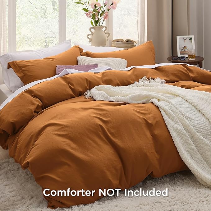 Bedsure Honey Ginger Duvet Cover Full Size - 3 Pieces Prewashed Extra Soft Cotton-Like Bedding Set, Includes 1 Duvet Cover 80x90 Inches with Zipper Closure & 2 Pillow Shams, Comforter Not Included