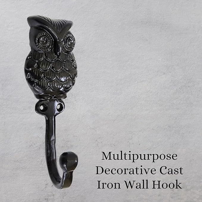 Set of 3 Cast Iron OWL Shape Coat Hooks Wall Art Decor-OWL Shape Hangers and Key Holder-Clothes Rack and Backpack Hanger-Coat Hooks Home Decor for Storage,Living Room