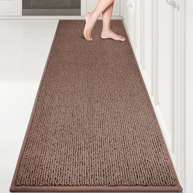PURRUGS Machine Washable Kitchen Runner Rug 2ft8in x 8ft, Non-Slip/Skid Hallway Runner Rug, Super Absorbent Soft Area Rug for Hallway, Kitchen & Laundry, Rolled Packaging, Brown