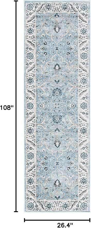 SAFAVIEH Isabella Collection Runner Rug - 2'2" x 9', Light Blue & Cream, Oriental Design, Non-Shedding & Easy Care, Ideal for High Traffic Areas in Living Room, Bedroom (ISA912M)