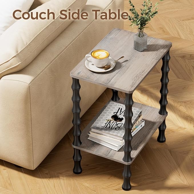 Side Table, 2-Tier End Table with Storage Shelf, Night Stand for Small Spaces, Modern Coffee Tables for Living Room, Bedroom (1, Gray)