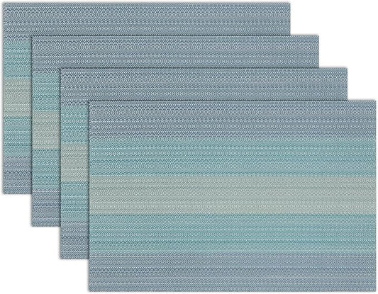 Winknowl Placemats Set of 4, Washable Vinyl Woven Placemats, Heat Resistant & Wipeable Table Mats for Kitchen Dining Table (Blue)