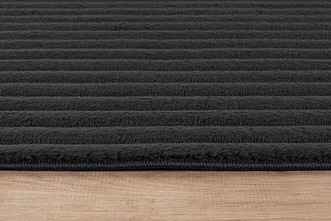 Beverly Rug Non Slip Area Rug 5 x 7 Modern Durable Ultra Soft Ribbed Indoor Rugs for Living Dining Room Office Stain Resistant Non Shedding Casual Easy Shag Indoor Carpet Dark Gray 5x7