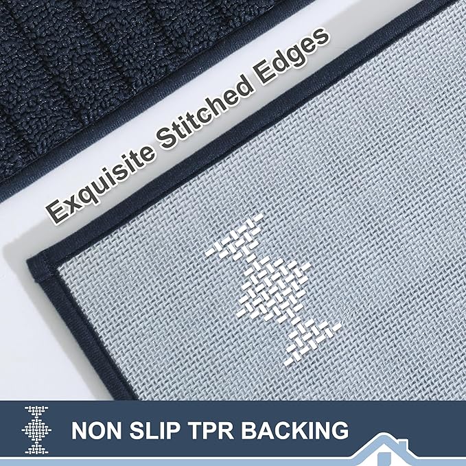 BEQHAUSE-Kitchen-Rugs-Washable-Kitchen-Mats-for-Floor Non-Slip Kitchen Mats Set of 2 Absorbent Kitchen Runner Navy Blue with TPR Backing 24x35inch/24x60inch