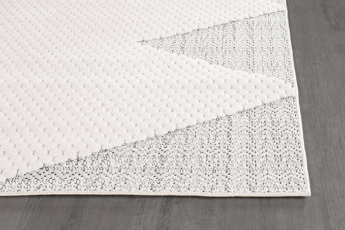 Luul Home Modern Micro Loop Indoor Runner Rugs for Living Room Bedroom Kitchen Geometric Triangle White 2x7 Luxury Durable Low and High Pile Non-Shedding Stain Resistant Soft Area Carpet 2 x 7