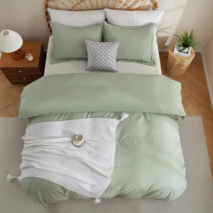 JSD Sage Green Duvet Cover Set Full Size, 3 Piece Duvet Cover with Pillow Shams, Soft Brushed Microfiber Zipper Closure, Comforter Not Included