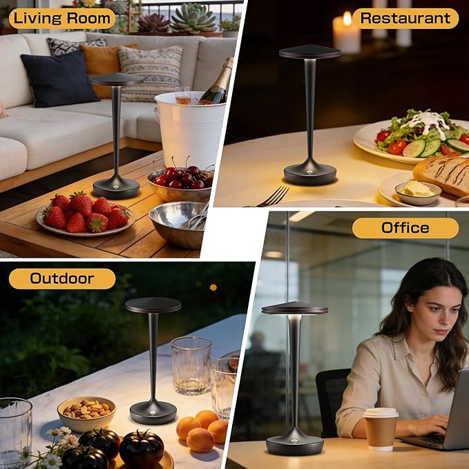 Cordless Lamp Rechargeable LED Table Light,48Hrs Battery Operated Table Lamp,Potable Lamp with Stepless Dimming and Waterproof Lamp for Kitchen,Dining,Shower,Outdoor Patio,Camping (2Pblack)