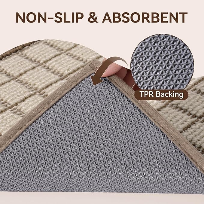 Kitchen Mats for Floor 17"x30", Non-Slip Washable Kitchen Rugs, Absorbent and Stain Resistant Kitchen Rug, Durable Comfortable Rugs for Kitchen, Hallway, Laundry & Sink, Brown