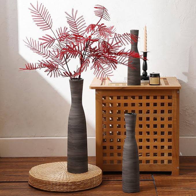 ALMA 20" Black Tall Skinny Flower Vase for Floor, Grey Modern Decorative Ceramic Vase for Living Room Floor, Dinner Table, Entryway, Fireplace, Bookshelf, Offer, Home Decor