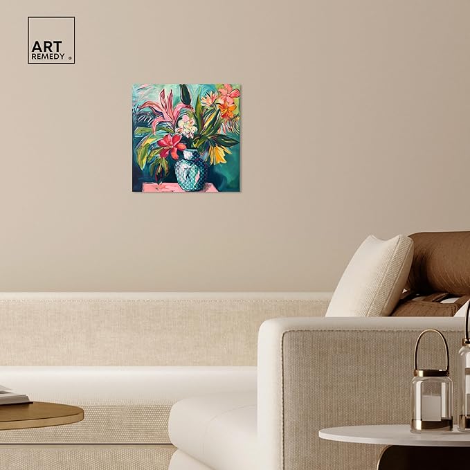 Art Remedy Vase Of Tropical Flowers Gallery Wrapped Flowers In Vase Paintings, 16" x 16", Gallery Wrapped