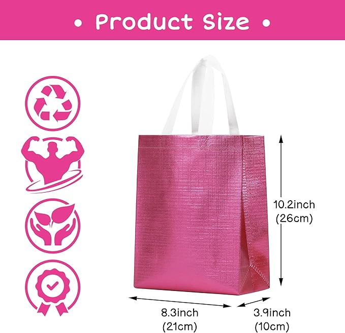 cabzymx 10 Pcs Glossy Small Gift Bags Set with Cardboard Bases, Multicolor Reusable Party Goodie Bags with Metallic Bling for Birthday, Wedding, Christmas, Parties- Blue, Rose Gold, Pink, Gold, Black