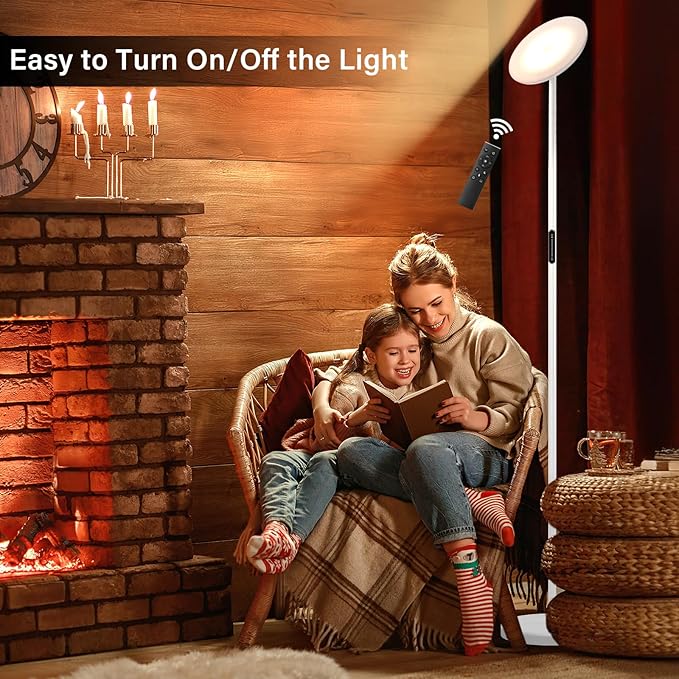 PreeOtti Modern LED Floor Lamp - Remote & Touch Control, Sky Torchiere Standing Lamp, Fully Dimmable, 3 Color Temperatures, Ideal for Living Room & Bedroom, Easy to Assemble(White)