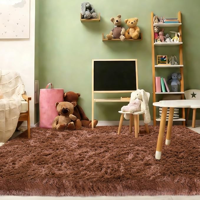 Mtandyx 5x7 Plush Fluffy Area Rugs, Large Soft Carpet, Upgraded Non-Slip Rectangular Rug for Living Room, Bedroom, Kids Room, Dorm, Modern Home Decor Aesthetic,Brown.