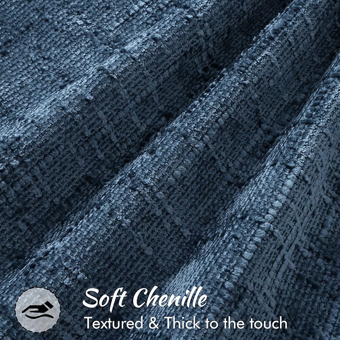 decorUhome Chenille Throw Pillow Covers 16x16 Set of 2, Thick Textured Slubby Neutral Decorative Pillow Covers with Elegant Design for Couch, Sofa, Living Room, Navy Blue