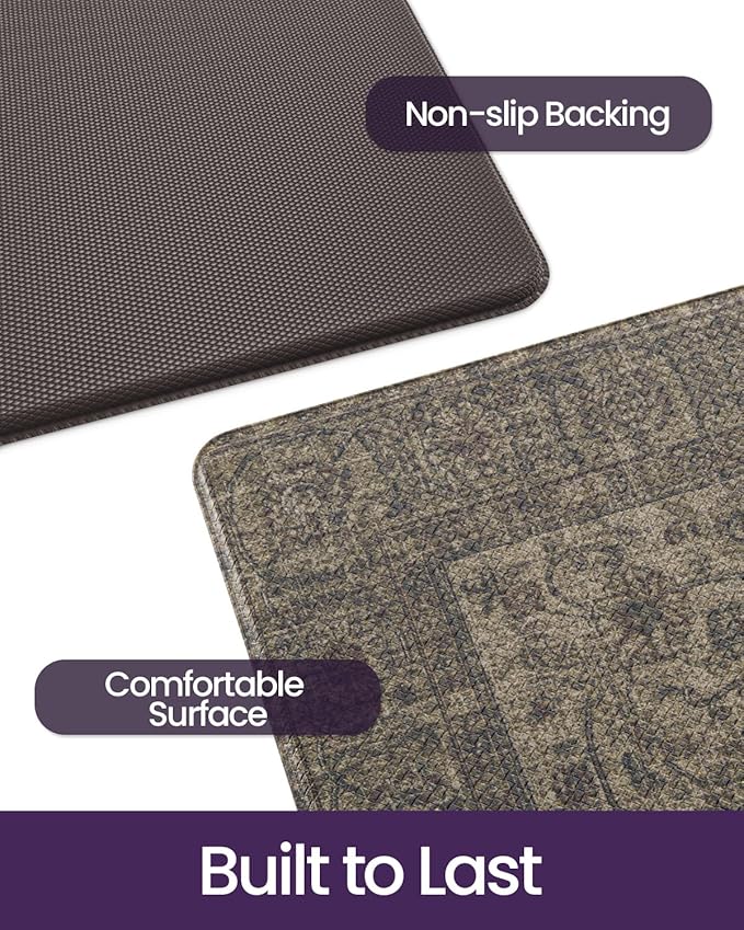 DEXI Kitchen Mats for Floor Cushioned, 23x35 Wide Runner Rug Non Slip, Waterproof Soft Comfort Standing Padded Anti Fatigue Decorative, Brown
