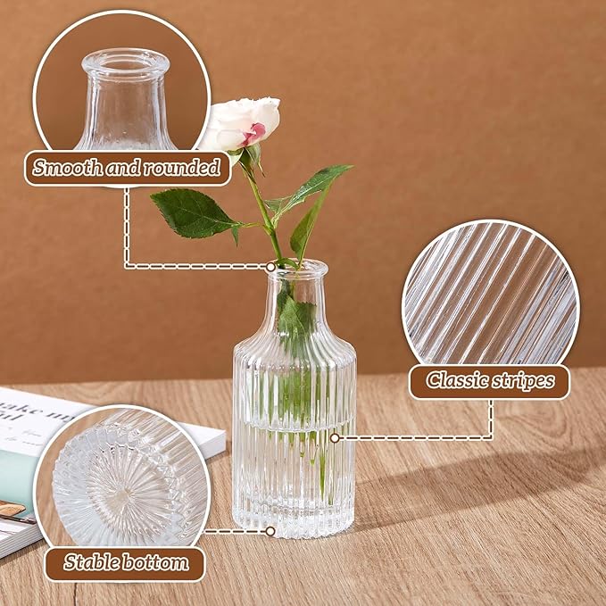 36 Sets Mini Small Vases for Flowers Bulk Glass Ribbed Bud Vases Set for Centerpiece Table Decorative Wedding Reception, Housewarming Gift Holiday Christmas