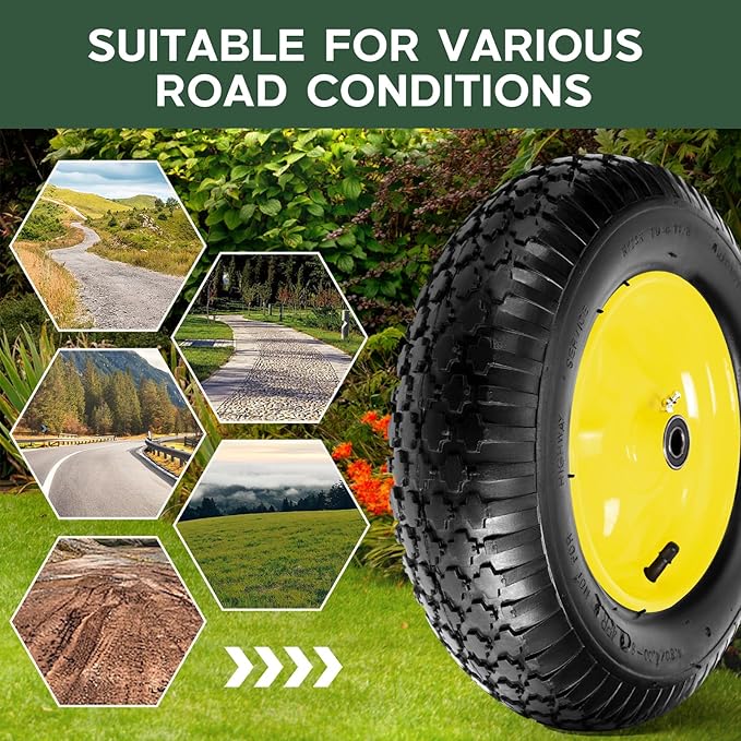 Taifa 2 PCS 16" Pneumatic Rubber Replacement Tires and 4.80/4.00-8" Wheels with 5/8" Bearings, Inflated Air Wheel for Garden Cart/Hand Truck/Trailers/Dolly/Wheelbarrow/Wagon/Trolley etc.
