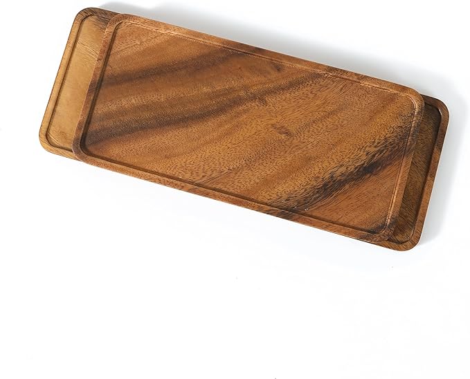Premium Quality Durable Walnut Long Rectangular Wooden Plate 12"-100% Natural Wood Serving Plate for Coffee Table-Great Home Decor Platter for Breakfast & Dining