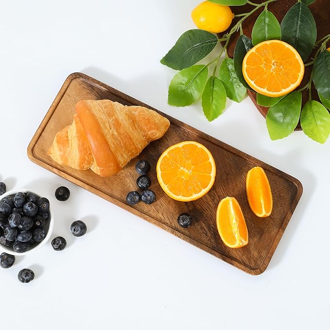 Premium Quality Durable Walnut Long Rectangular Wooden Plate 12"-100% Natural Wood Serving Plate for Coffee Table-Great Home Decor Platter for Breakfast & Dining