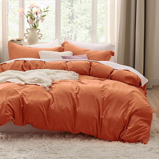 Bedsure Burnt Orange Duvet Cover Queen Size - 3 Pieces Prewashed Cotton-Like Extra Soft Bedding Set, Includes 1 Duvet Cover 90x90 Inches with Zipper Closure & 2 Pillow Shams, Comforter Not Included