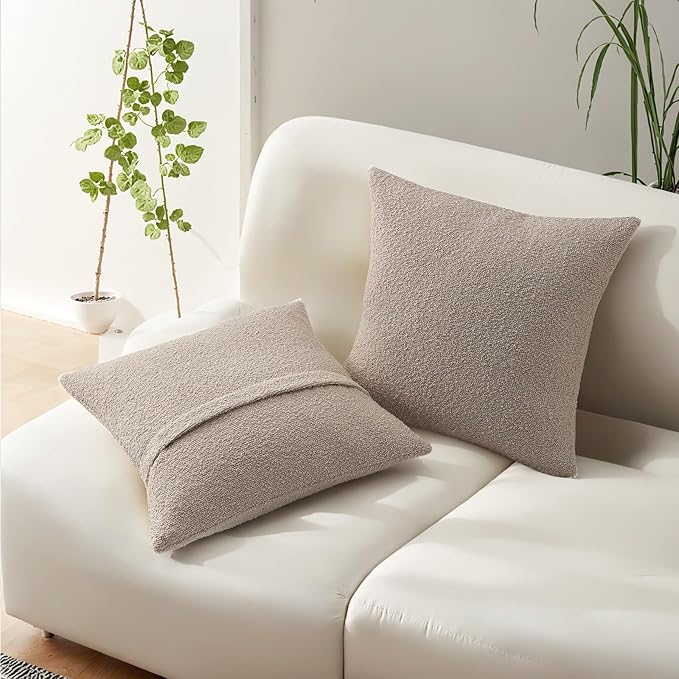HAUSSY Set of 2 22x22 Decorative Throw Pillow Covers, Soft Cozy Textured Boucle Couch Cases, Home Decor for Couch Bed Living Room, Oatmeal