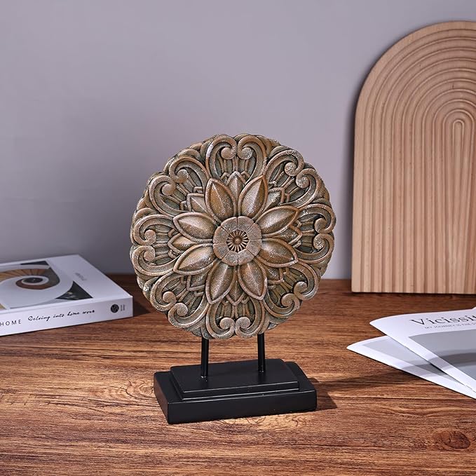 Wood-Colored Circular Petal Sculpture for Cabinet top Decoration, Modern Living Room Coffee Table Decoration, Office Bookshelves, Dining Table Centers, entryway entrances, and Coffee Table Tops.