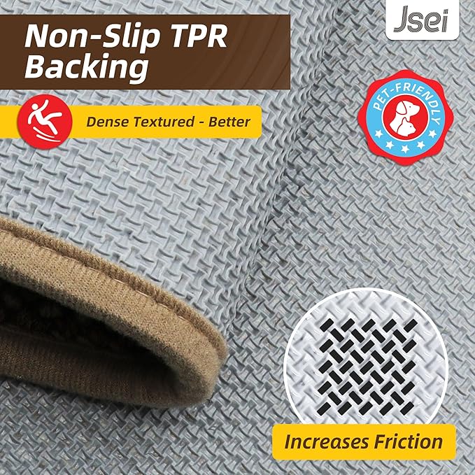 JSEI Kitchen Rugs and Mats, 2PCS Non-Slip Kitchen Mats for Floor, Machine Washable Absorbent and Stain Resistant Kitchen Runner, Carpet Mats with TPR Backing for, 17''x30''+17''x48'', Taupe