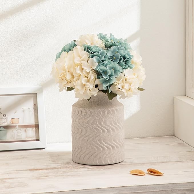 Farmhouse Vases for Decor - Ceramic Kitchen Tools Holder Organizer - 7.8 in Vintage White vase - Rustic Vase - Table Pedestal Cylinder Vases for Centerpieces - Decoration Vase by Lyeec