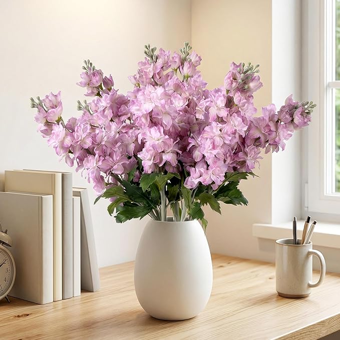 Fake Flowers 23.6” Delphinium Artificial Flowers 8Pcs Silk Flowers with Stems Long Stem Artificial Flowers for Tall Vase Faux Flowers for Indoor Home Decoration Wedding Decoration Centerpiece (Purple)