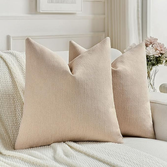 FUTEI Dusky Pink Chenille Decorative Throw Pillow Covers 16x16 Inch Set of 2,Soft Cozy Faux Linen Textured Cushion Case,Farmhouse Home Decor for Couch Living Room