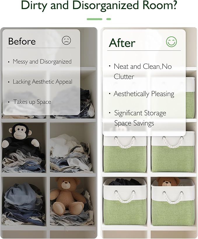 13x13x13 Storage Cube Bins,Set of 4, Large Foldable Fabric Storage Cubes with Handles for Organizing Home, Closet, Shelf, Office(White&Green)