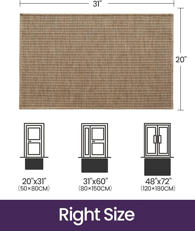DEXI Dirt Trapper Door Mat, 20x31 Washable Doormat, Dirt Resistant and Absorbent, Easy Clean Low-Profile Floor Rugs for Entryway, Front Door, and Inside Entrance, Beige