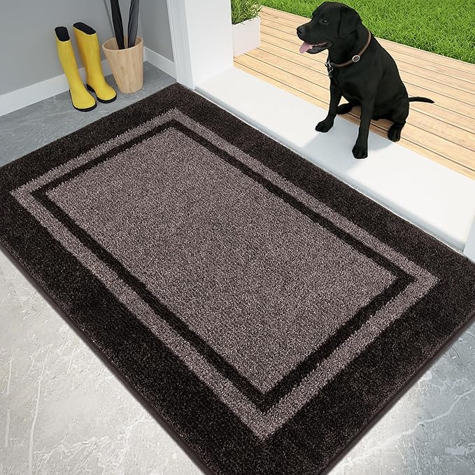 PURRUGS Dirt Trapping Door Mat 32" x 48", Non-Slip Machine Washable Entryway Rug, Entrance Mat, Indoor Front Door Mat, Super Absorbent Entry Rug for Muddy Shoes & Paws, Grayish Brown & Coffee