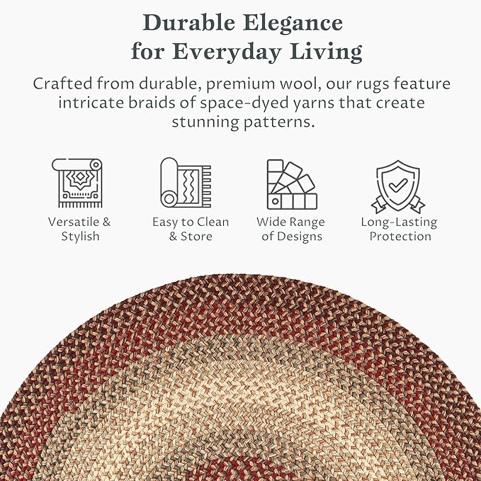 RRI Home Decor EastEnd EL73 Spanish Red 4' x 4' Round - Braided Area Rug, Home Decor, Floor Mat or Bedroom Rug - Easy Care, Ideal for High Traffic Areas in Hallway and Living Room - Made in USA