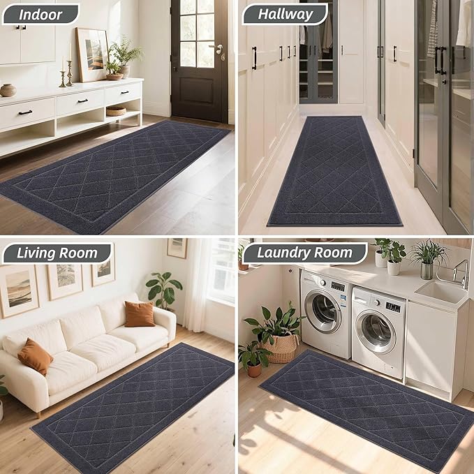 BEQHAUSE Dirt Trapper Door Mat 32" x 72", Doormat Non-Slip Entryway Rugs Washable, Dog Door Mat Stain Resistant and Absorbent Welcome Floor Mat for Front Back Door, Mud Wet Shoes & Paws, Dark Grey