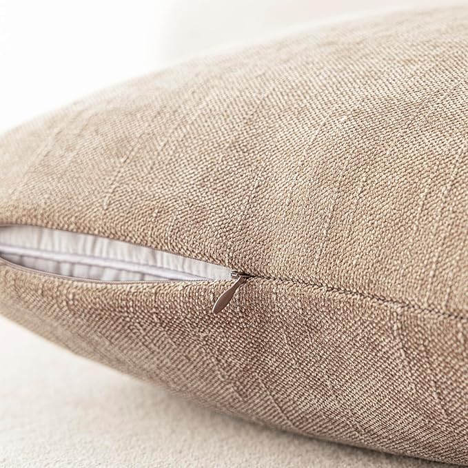 Foindtower Set of 2 Soft Textured Chenille Throw Decorative Pillow Covers Square Accent Solid Cushion Cover Cozy Neutral Farmhouse Pillow Case for Couch Sofa Bedroom Living Room 16x16 Inch,Cream Camel