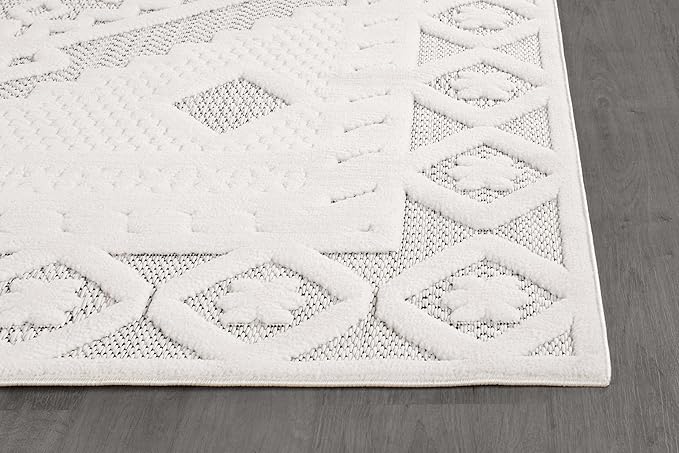 Luul Home Modern Micro Loop Indoor Runner Rugs for Living Room Bedroom Kitchen Geometric Trellis White 2x7 Luxury Durable Low and High Pile Non-Shedding Stain Resistant Soft Area Carpet 2 x 7