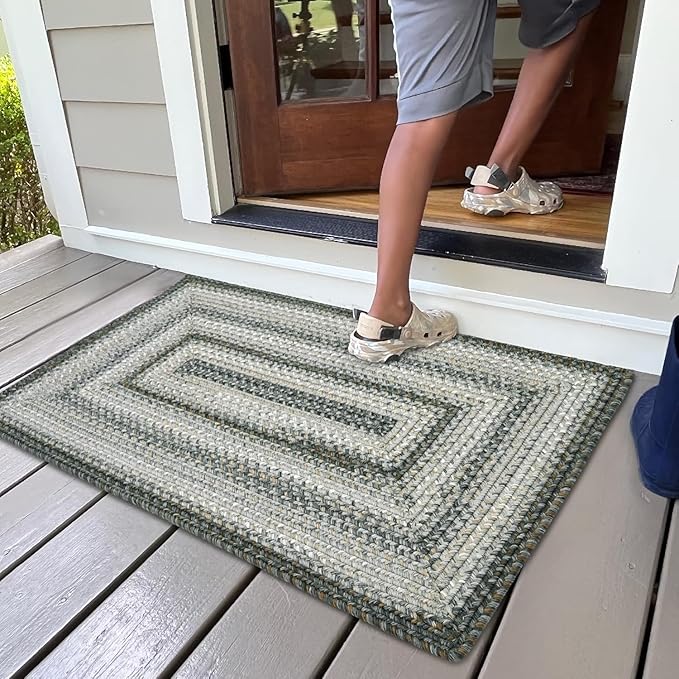 Graphite Grey Braided Rug 2' x 3' Rectangle - Indoor & Outdoor - Rustic Country Decor for Bathroom, Entryway, Everywhere