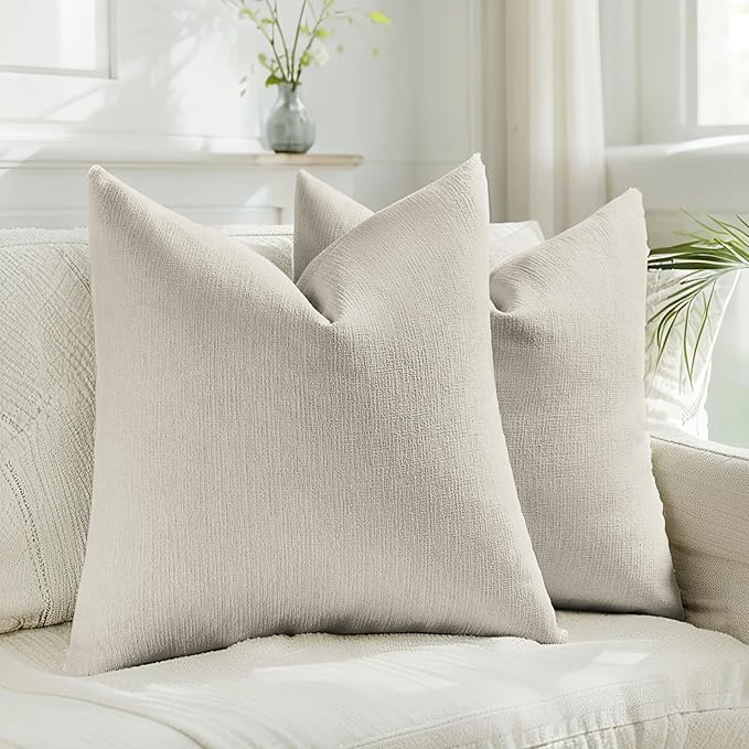 HAUSSY Natural Linen Throw Pillow Covers 20x20 Inch Set of 2,Boho Decorative Faux Linen Throw Pillows Cozy Farmhouse Accent Cushion Covers,Home Decor for Couch Sofa Bed Living Room