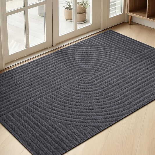 PLEASOR Front Door Mat Outside Entrance, Dirt Resistant and Absorbent Welcome Door Mat Outdoor Indoor,Sturdy Non-Slip Backing Entry Mat, Low Profile Doormat for Entryway, 47x32, Grey