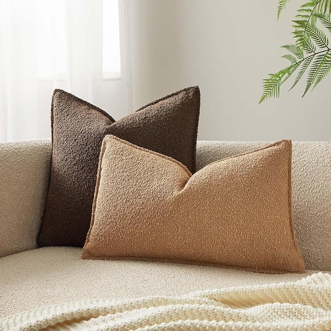 JUSPURBET 16x24 Pillow Covers Set of 2 Decorative Throw Pillow Covers Case for Couch Sofa Bed Soft Boucle Textured Lumbar Cushion Covers with Hidden Zipper for Home Decor Living Room,Camel
